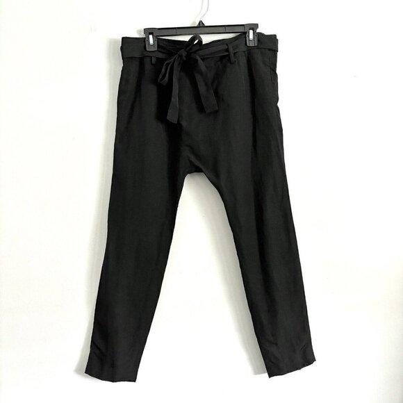Nili Lotan Black Drop Crotch Pants with Belt Sash Tie Women’s Size 2 Linen Blend - Picture 1 of 12